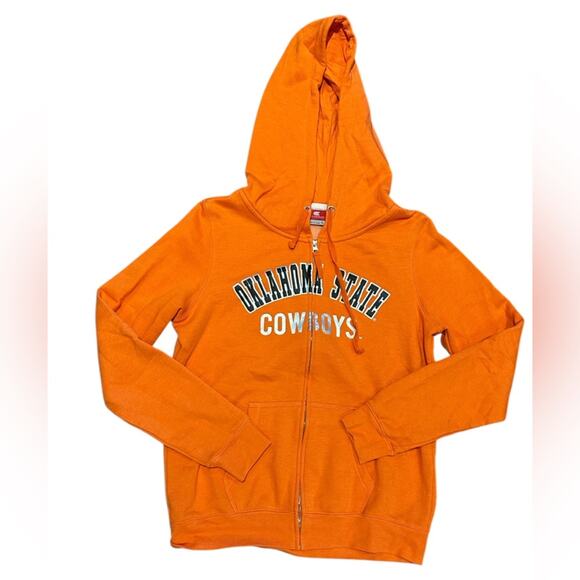 OSU Oklahoma State University Women’s Size Large Orange Logo Zip Hoodie - Picture 1 of 7